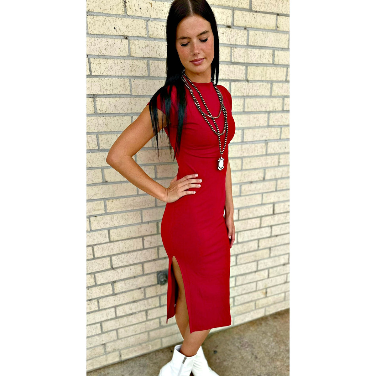 Kendall Maroon Side Slit Midi Dress