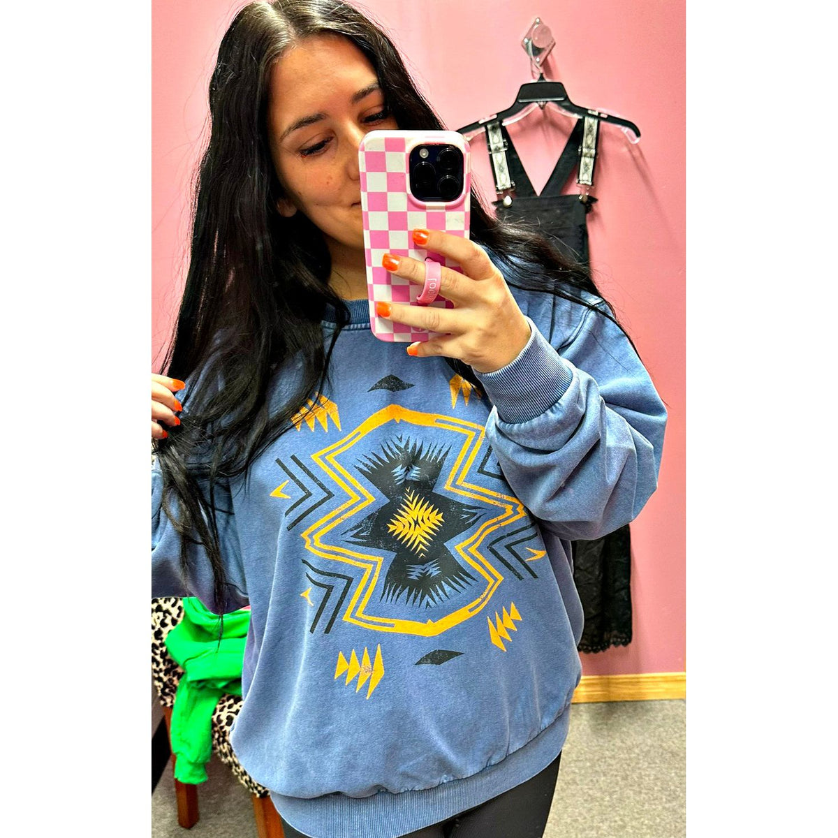 Deep Blue Aztec Mineral Wash Sweatshirt