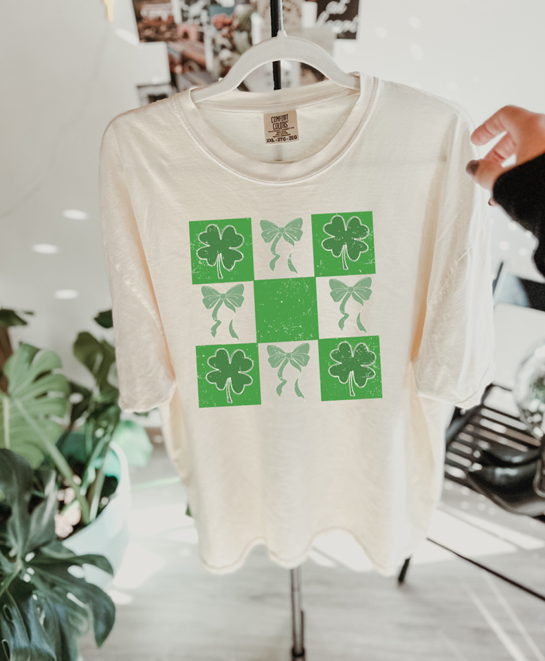 st pattys shamrock checkered Tee