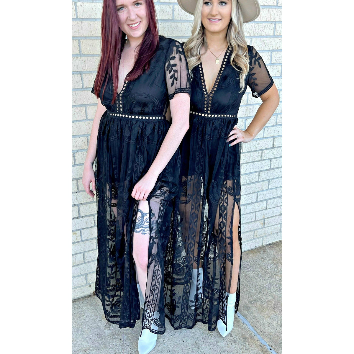 Melody Black Lace Short Sleeve Maxi Dress