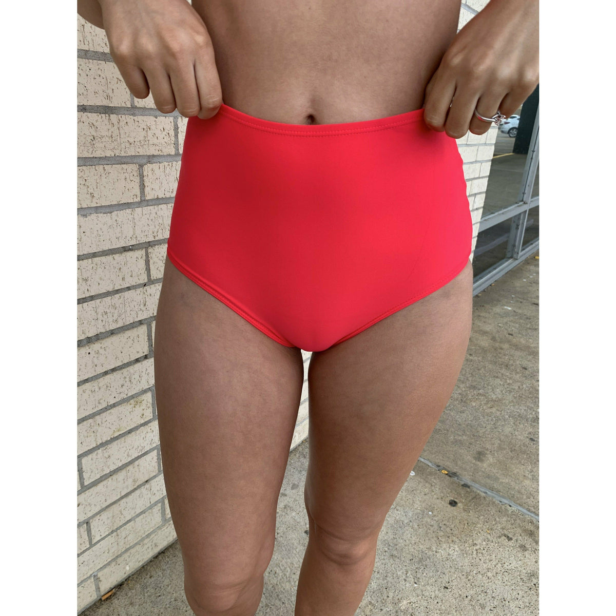 Red High Waisted Bikini Bottom