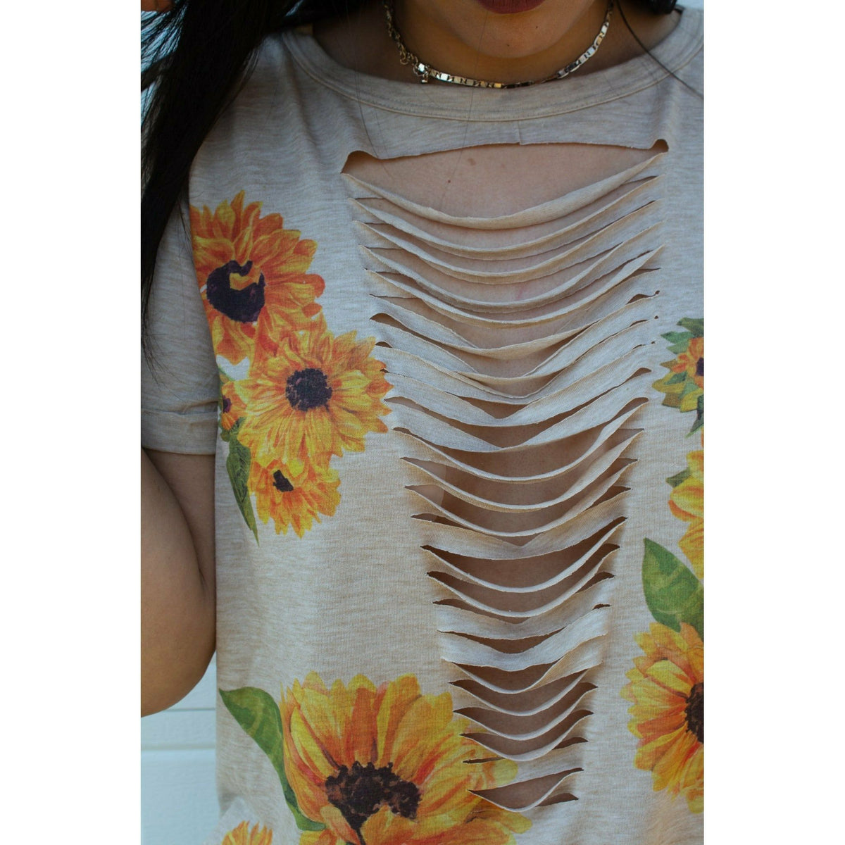Tan Sunflower Cut Top
