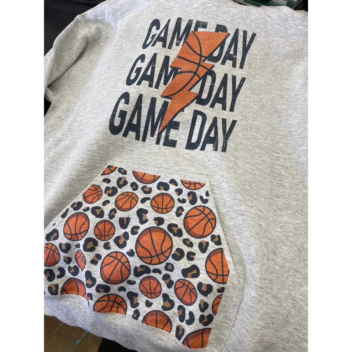 Basketball Game Day Leopard Pocket Hoodie