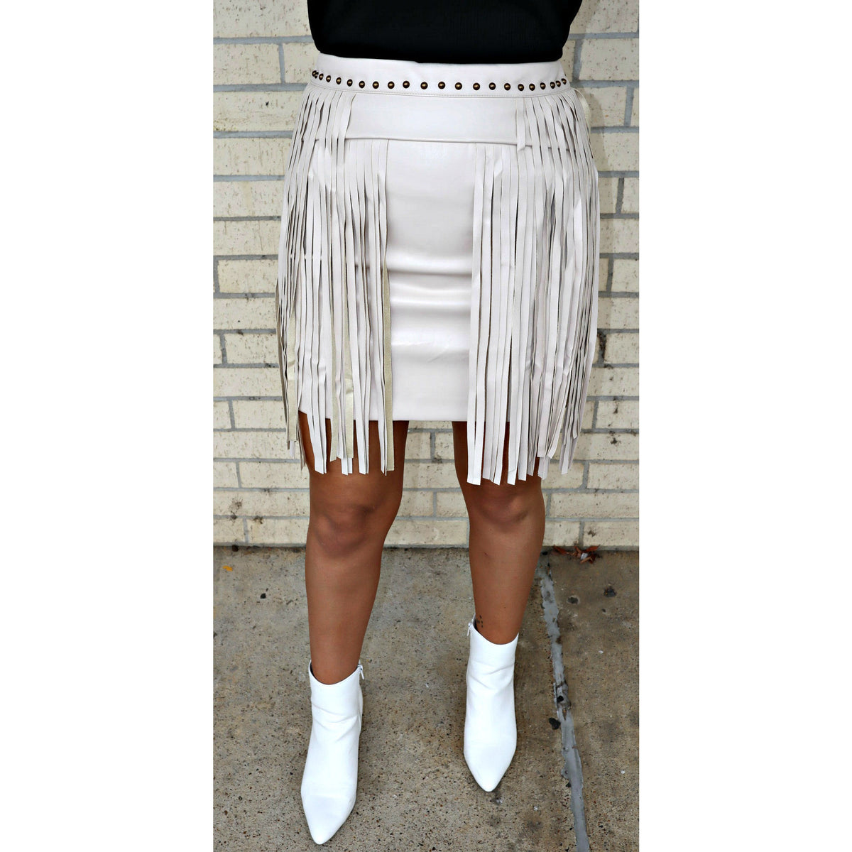 Janelle Fringe faux leather Skirt