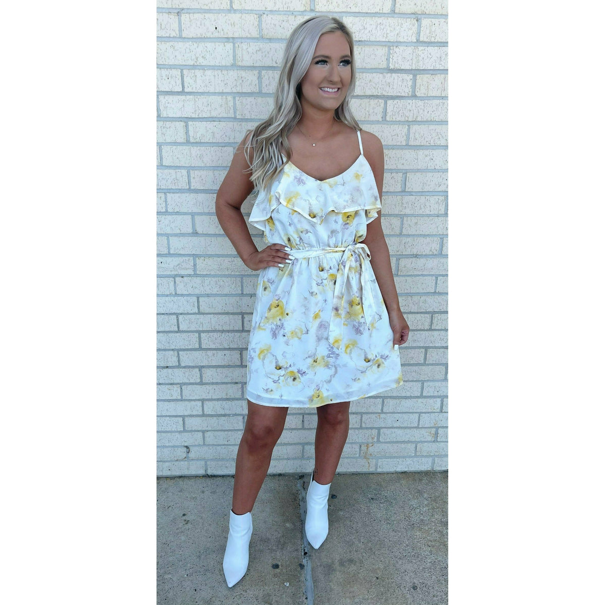 Shanna Yellow Floral Ivory Dress