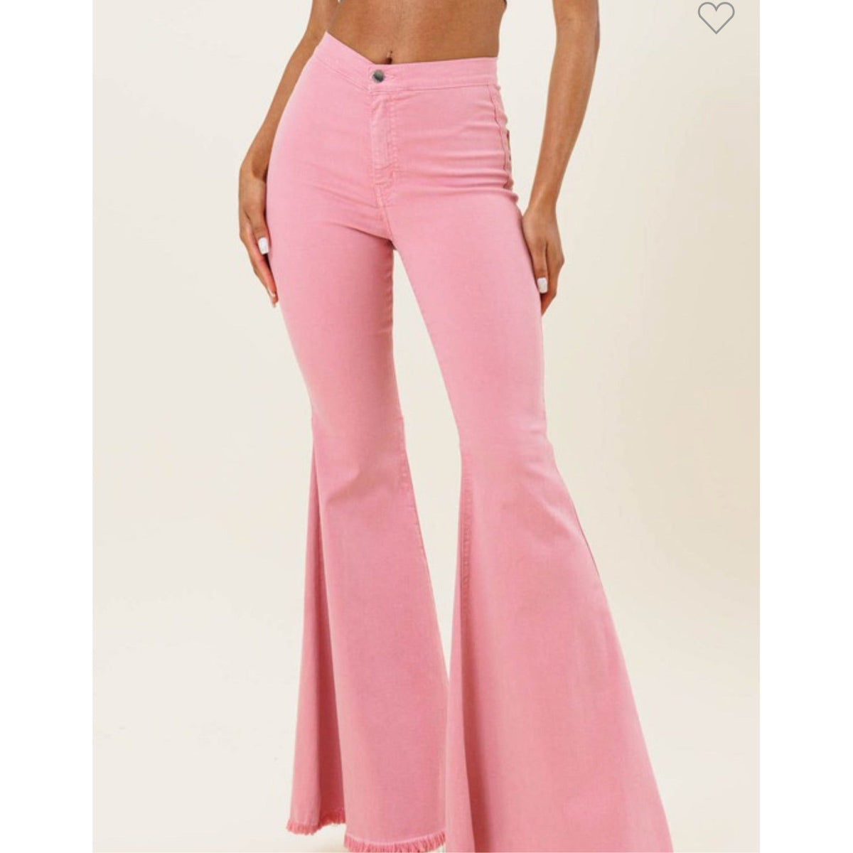 Blush pink soft denim flare bell jeans