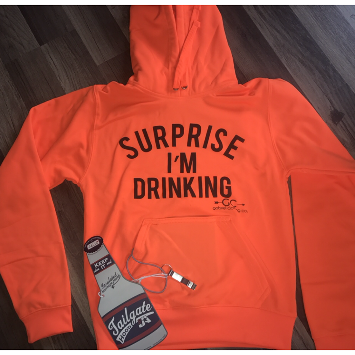 Surprise I&#39;m Drinking Hoodie ( with built in koozie &amp; bottle opener) - Gabriel Clothing Company