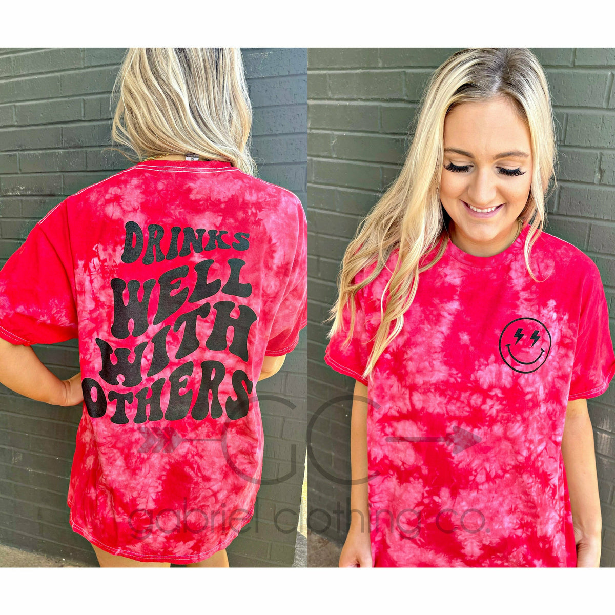 Drinks well with others Red Tie Dye tee