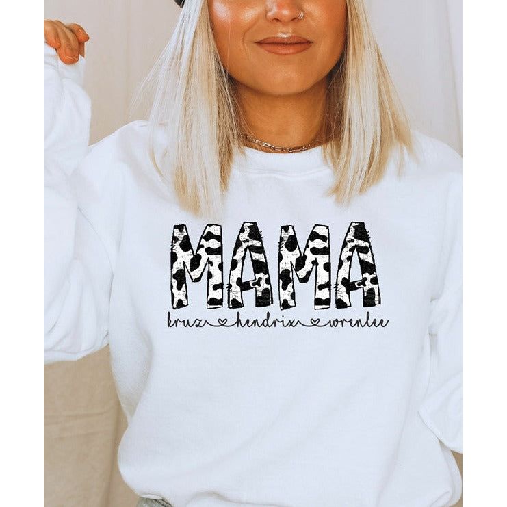 Mama Cow Print Personalized Sweatshirt, Hoodie or Tee