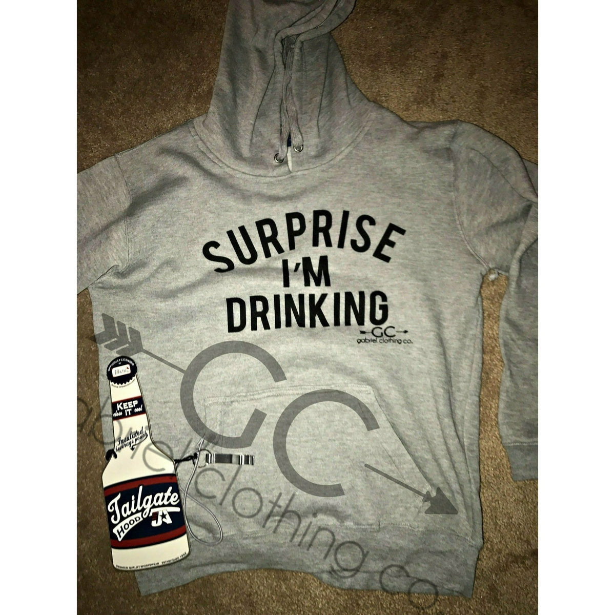 Surprise I&#39;m Drinking Hoodie ( with built in koozie &amp; bottle opener) - Gabriel Clothing Company