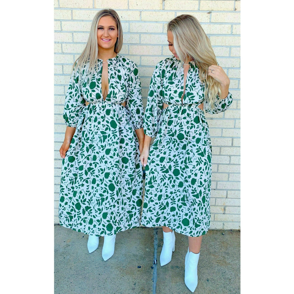 Lynlee Green Floral Side Cut Maxi Dress