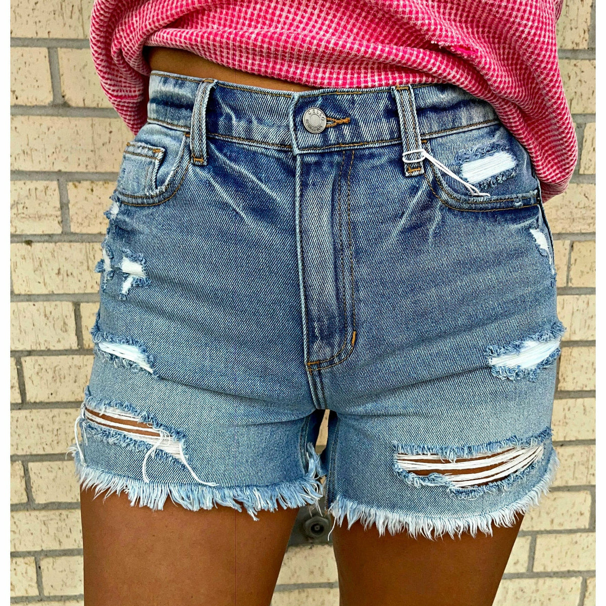 Janelle High Rise Fray Mom Shorts
