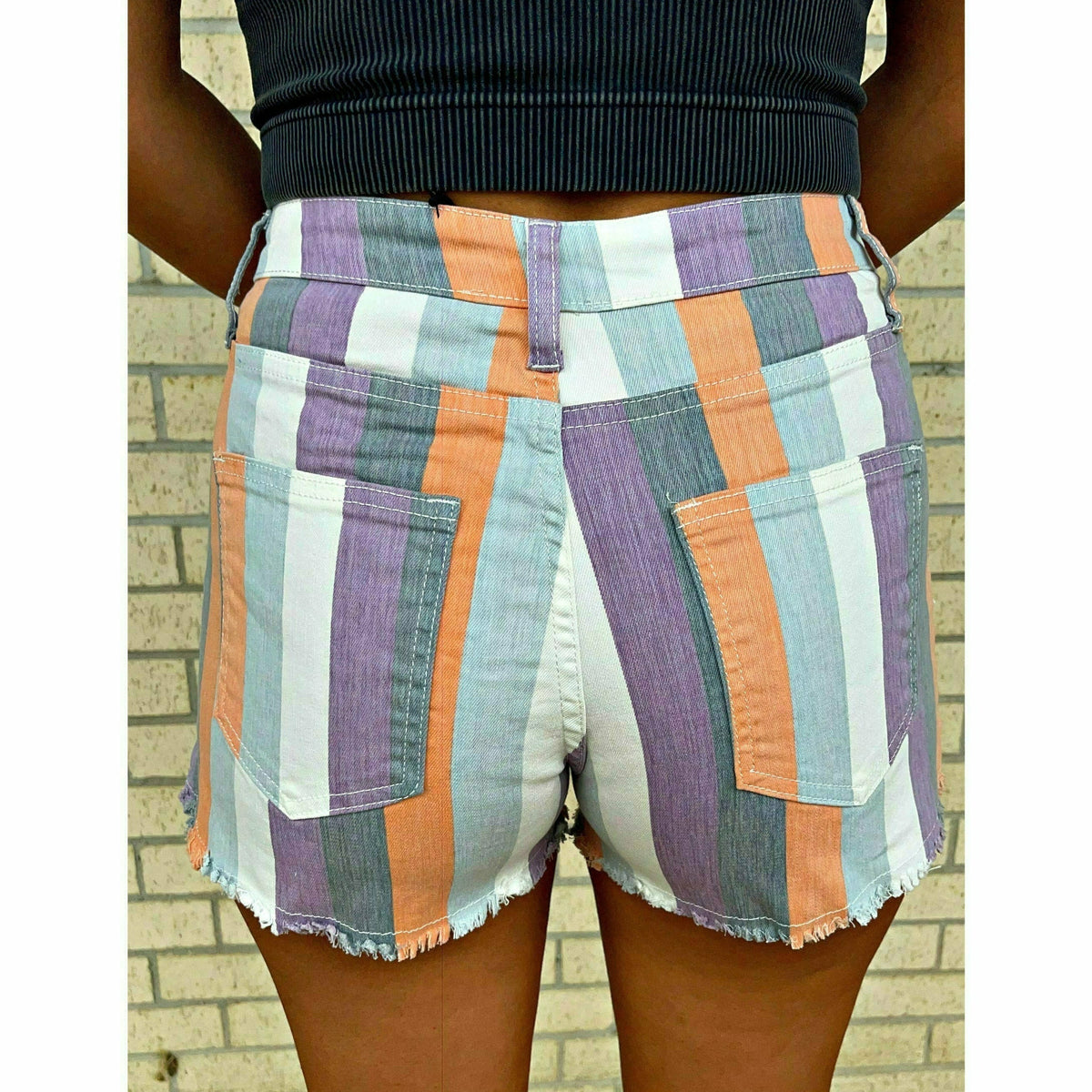 Candy Color Stretch Stripe Denim Shorts